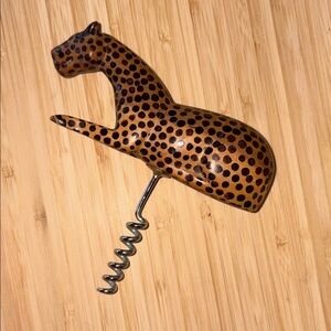 Vintage Carved Wood Leopard Cheetah Africa Corkscrew Unique!